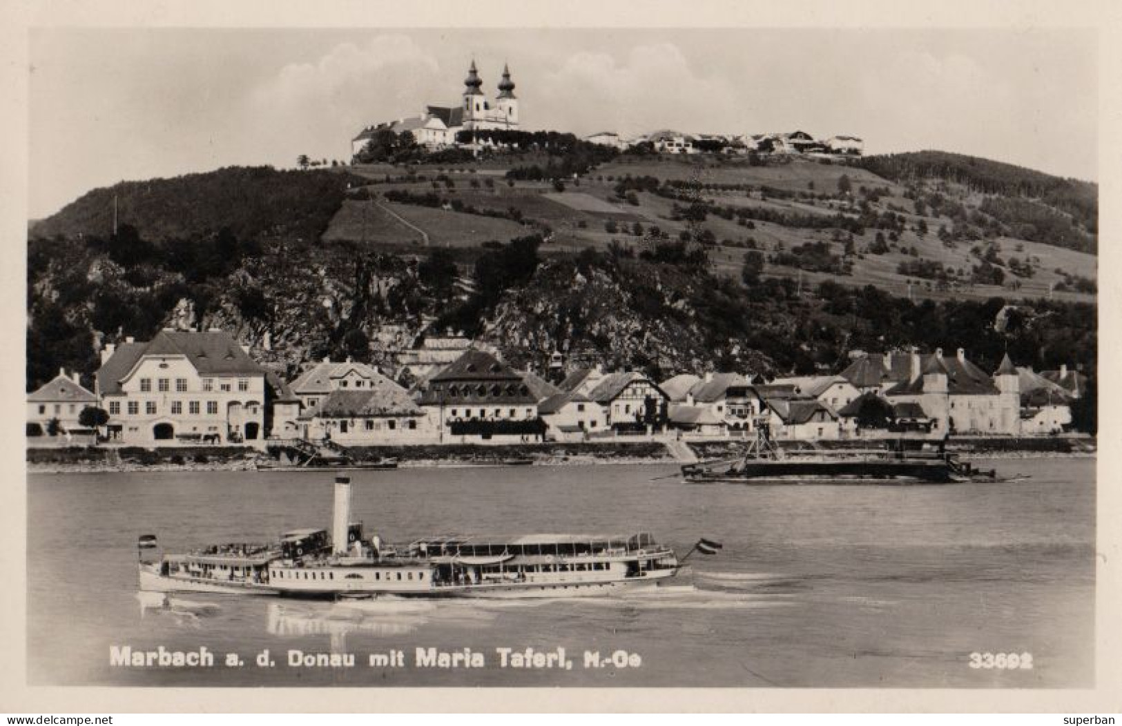 MARBACH A. D. DONAU Mit MARIA TAFERL - BATEAU / SHIP " WIEN " Sur / On DANUBE - REAL PHOTO POSTCARD - 1938 (am896) - Maria Taferl