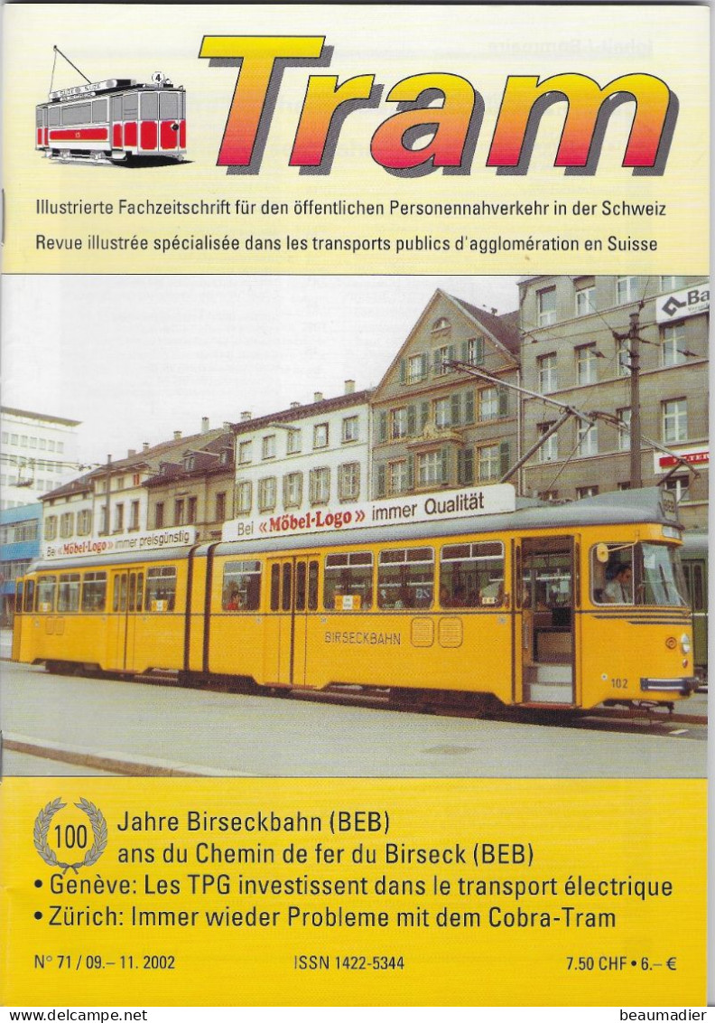 Revue Suisse Tram N°71 Birseck BEB Zurich Berne Basel Fribourg Lausanne Genève Bienne Neuchâtel Etc ... - Tourisme & Régions