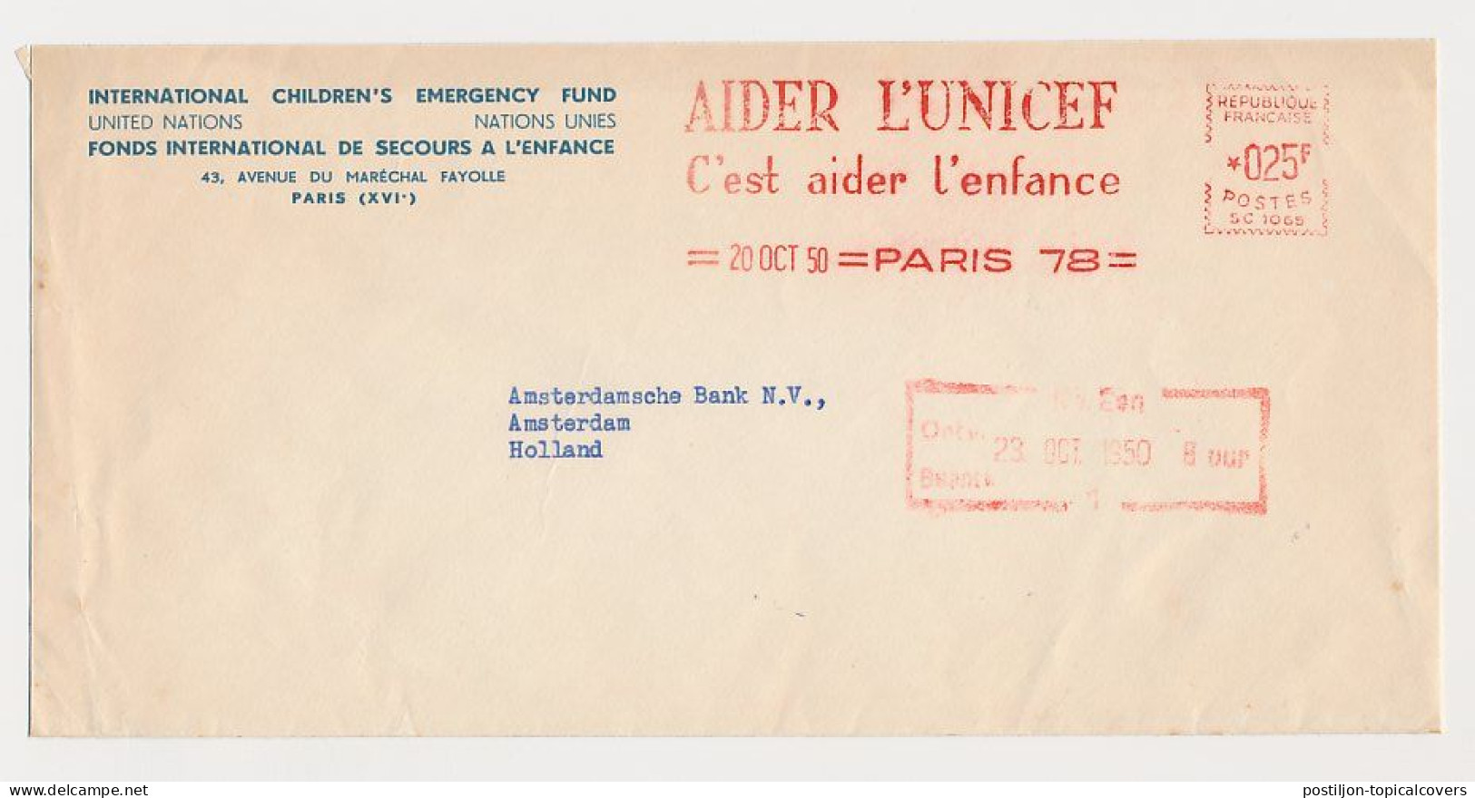 Meter Cover  Paris France 1950 - UNICEF - UN / United Nations - UNICEF