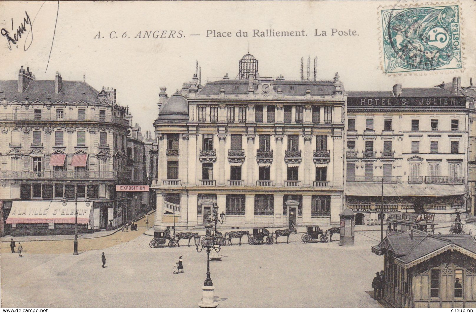 49. ANGERS .CPA COLORISEE.. PLACE DU RALLIEMENT. LA POSTE.. ANNEE 1905 + TEXTE - Champtoceaux