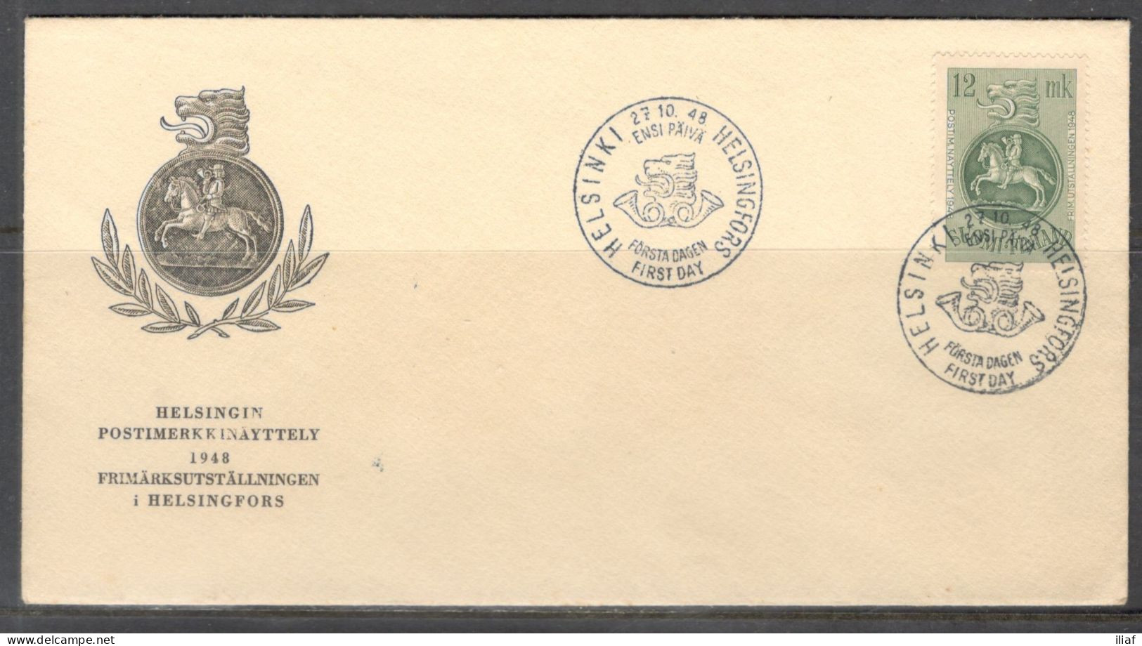 Finland. FDC Sc. 279.   Post Rider. Helsinki Philatelic Exhibition 1948.  FDC Cancellation On FDC Envelope - FDC