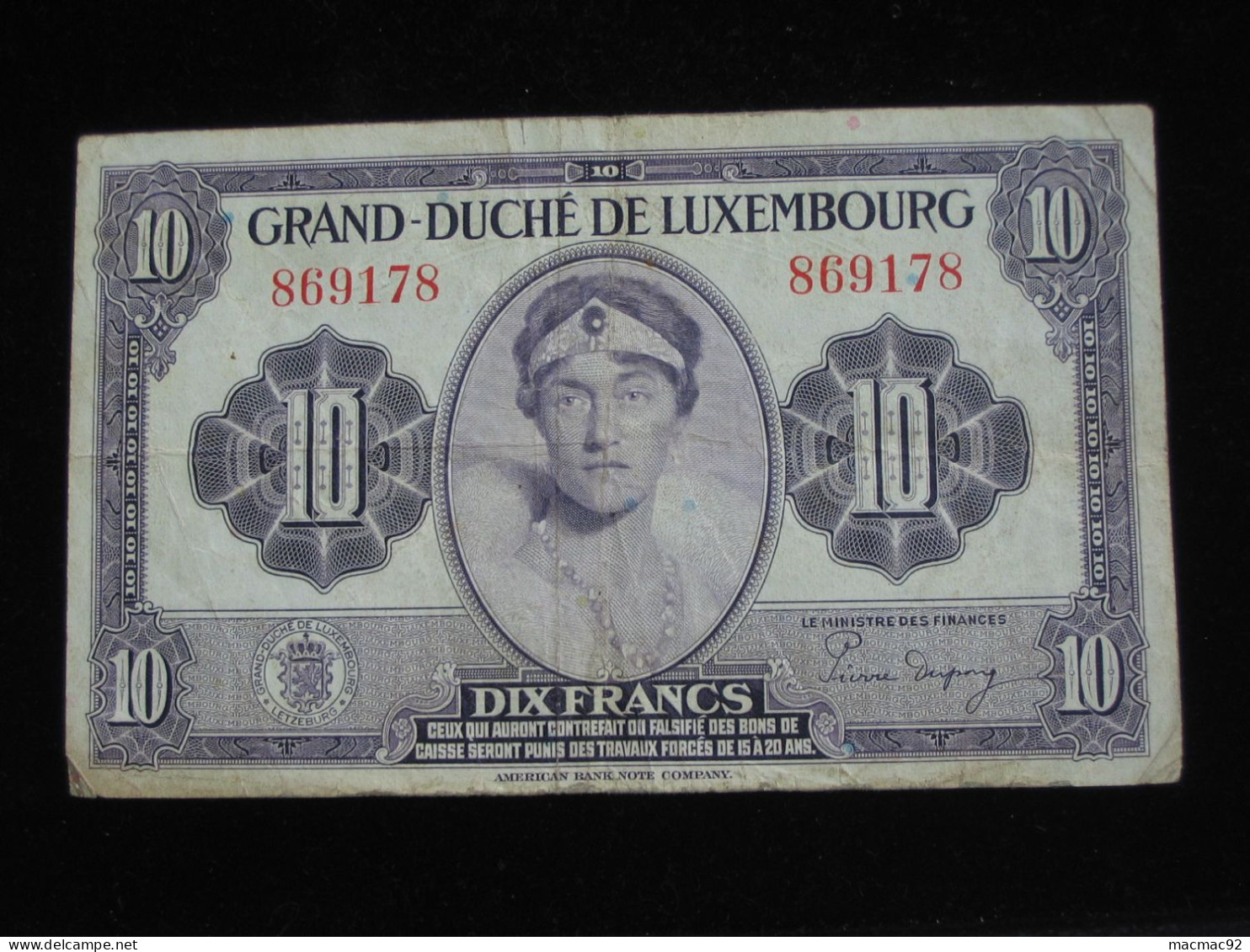 LUXEMBOURG - 10 Dix Francs 1944 - Grand Duché De Luxembourg   **** EN ACHAT IMMEDIAT **** - Luxembourg