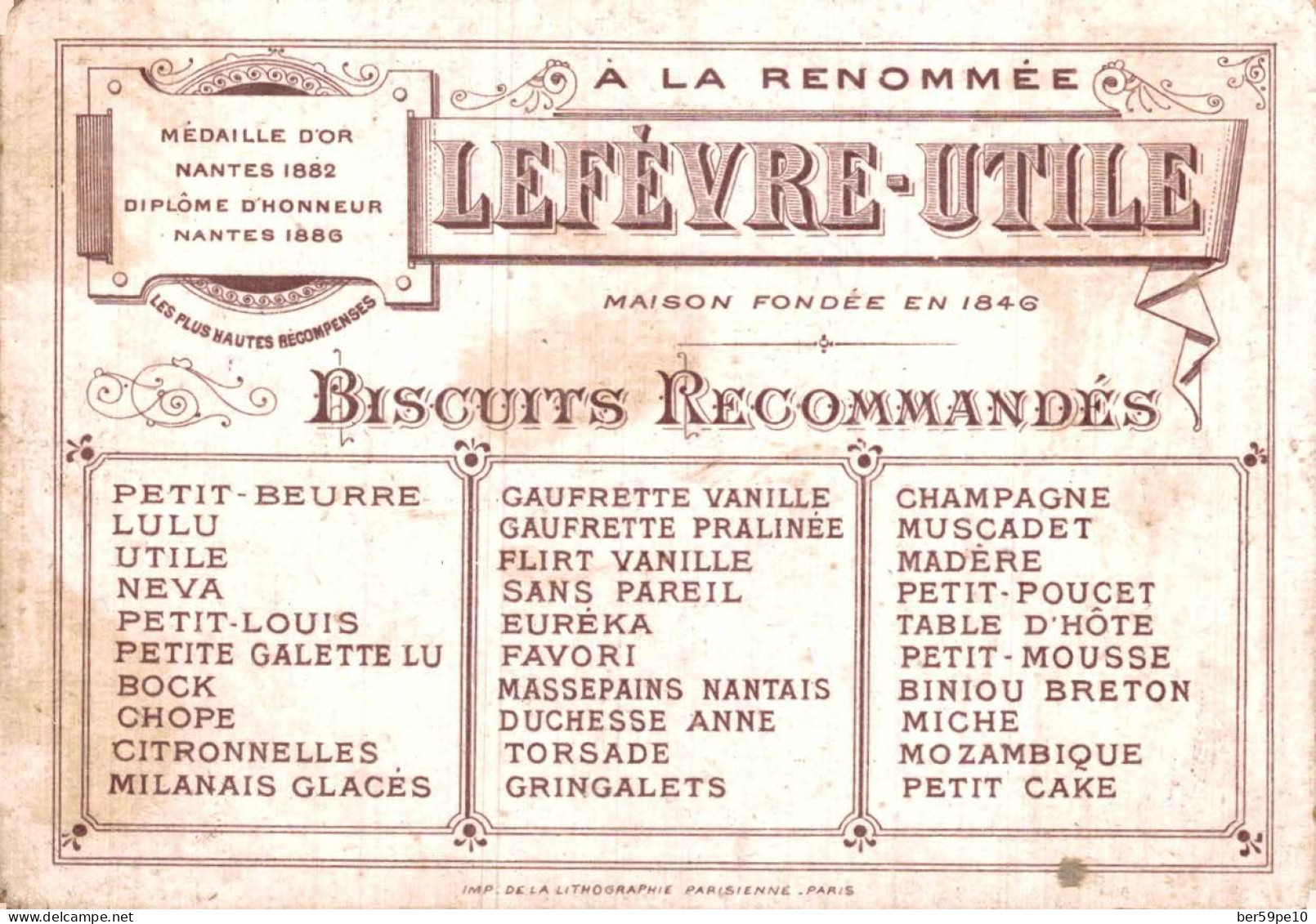 CHROMO BISCUITS LEFEVRE-UTILE NANTES ENFANTS EN CHARETTE TIREE PAR UN ANE AU BORD DE LA MER - Lu