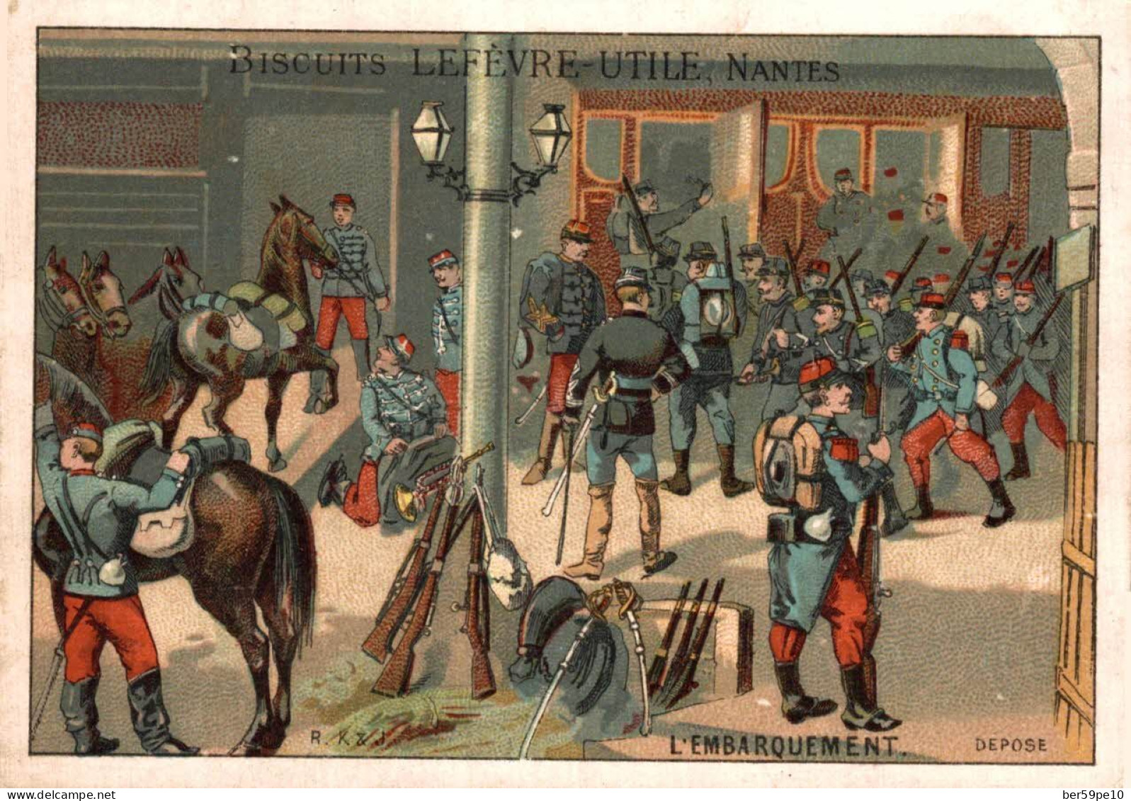 CHROMO BISCUITS LEFEVRE-UTILE NANTES SOLDATS MILITAIRES TRAIN L'EMBARQUEMENT - Lu