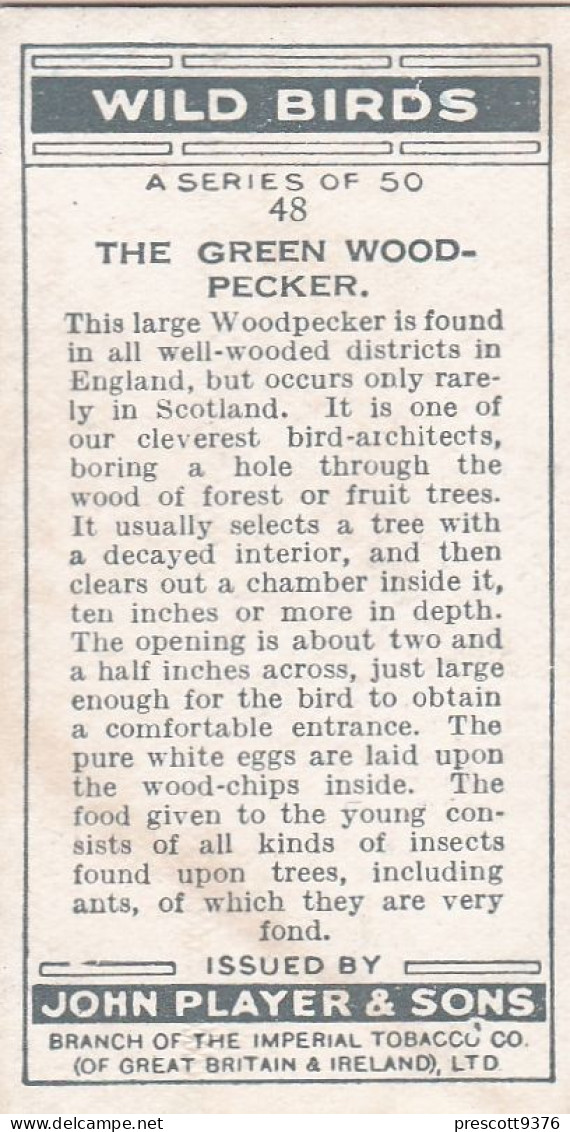 Wild Birds 1932 - Original Players Cigarette Card - 48 The Green Woodpecker - Player's