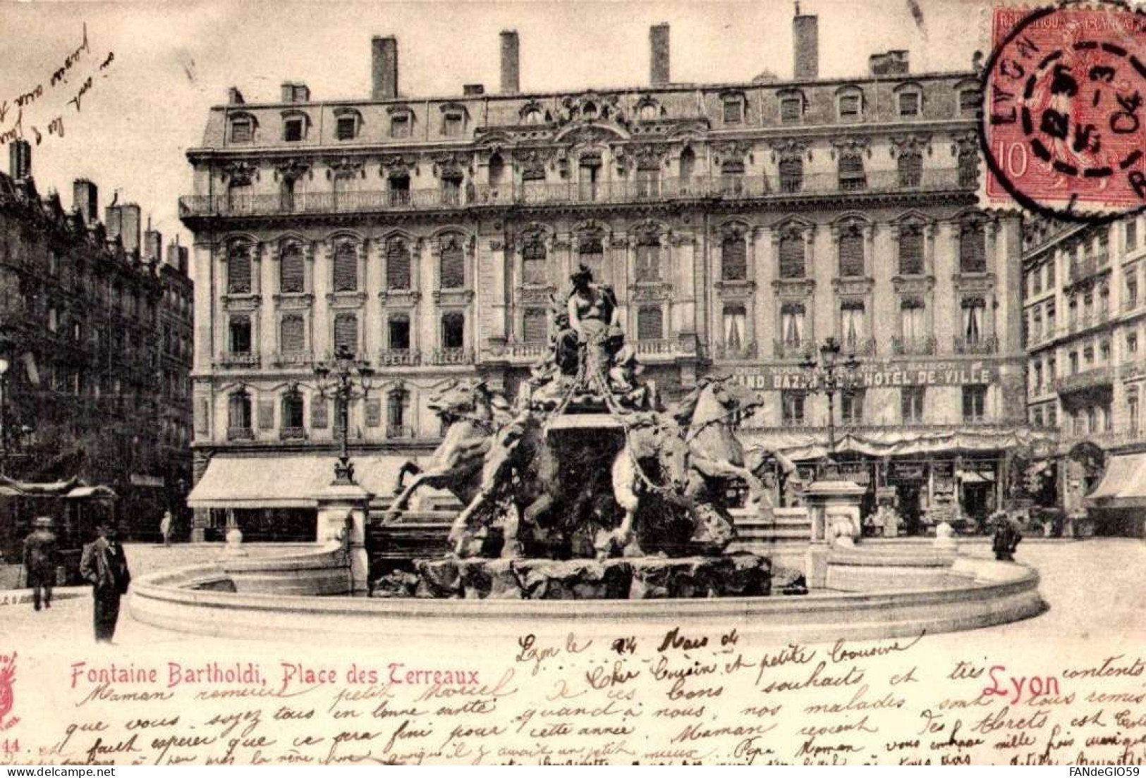 France- LYON : CPA Fontaine Bartholdi (1904 - Animée)  // 9 - Lyon 6