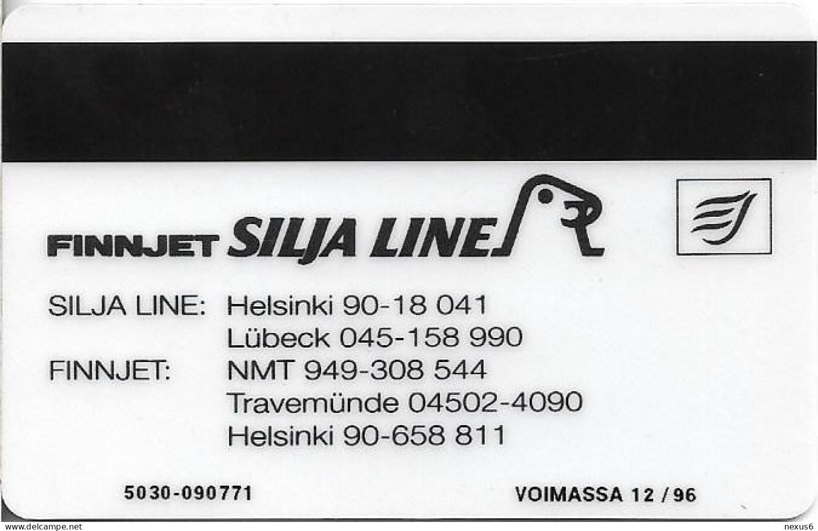 Finland - Turku (Magnetic) - D96E - Silja Line Finnjet 5 - Cn. 5030, Exp.12.1996, 30Mk, 8.000ex, Used - Finlande