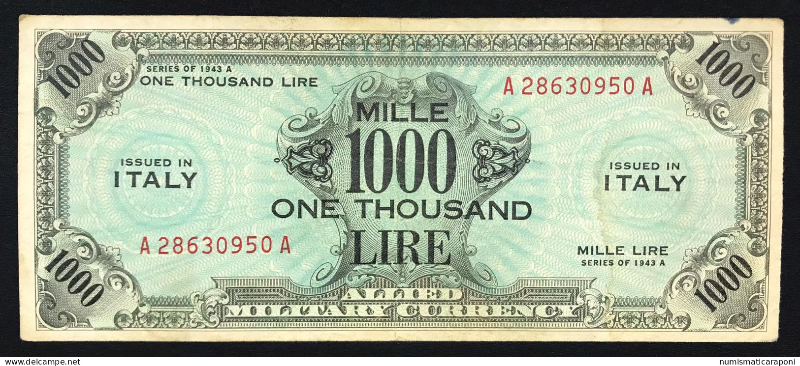 1000 AM LIRE SERIE BILINGUE A....A 1943 RARO Bb+ Naturale LOTTO 4363 - Allied Occupation WWII