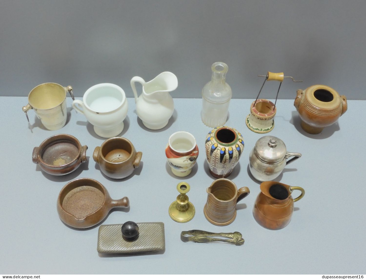 -LOT OBJETS MINIATURES CERAMIQUE PORCELAINE BOIS VERRE GRES LAITON M. Argenté      E