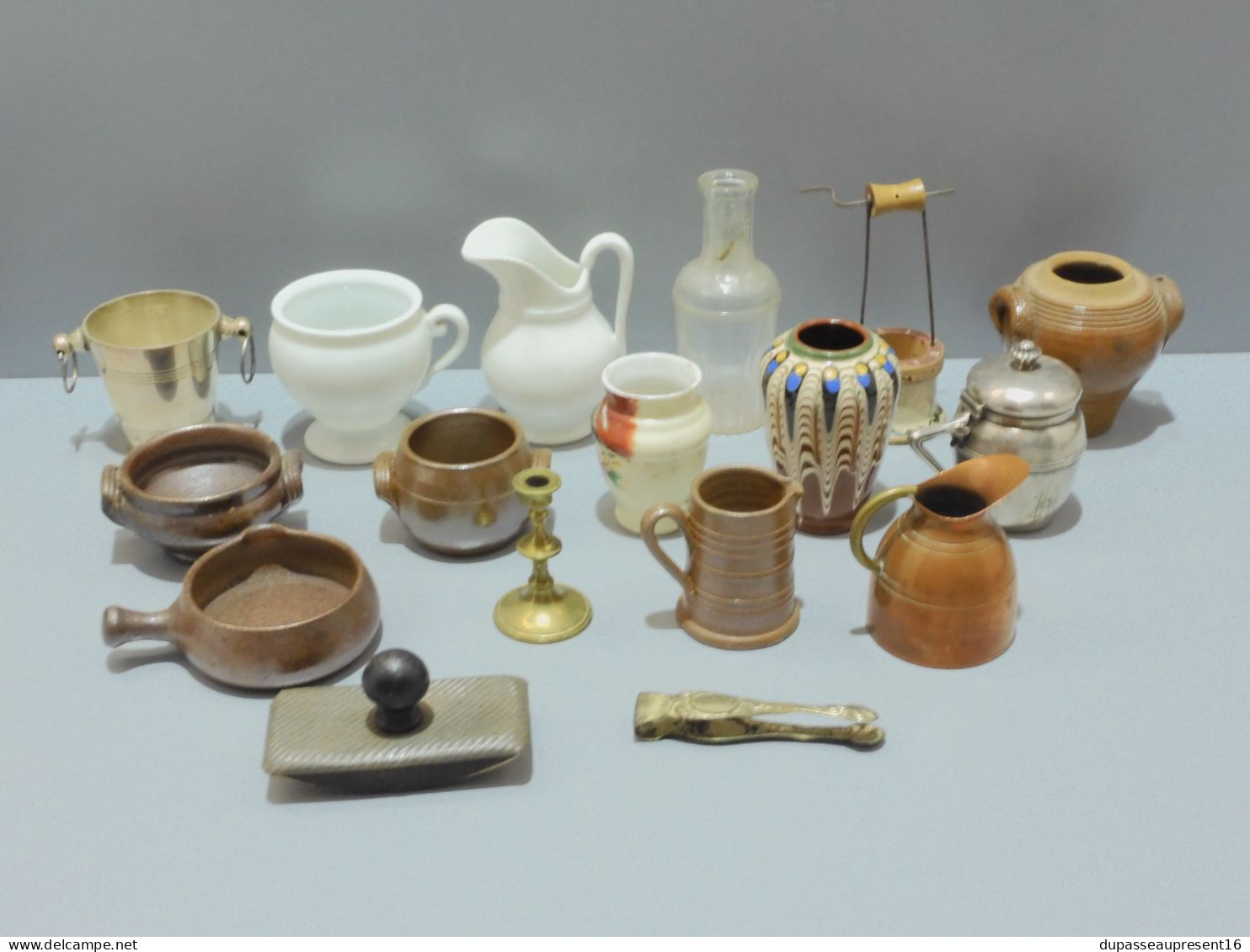 -LOT OBJETS MINIATURES CERAMIQUE PORCELAINE BOIS VERRE GRES LAITON M. Argenté      E