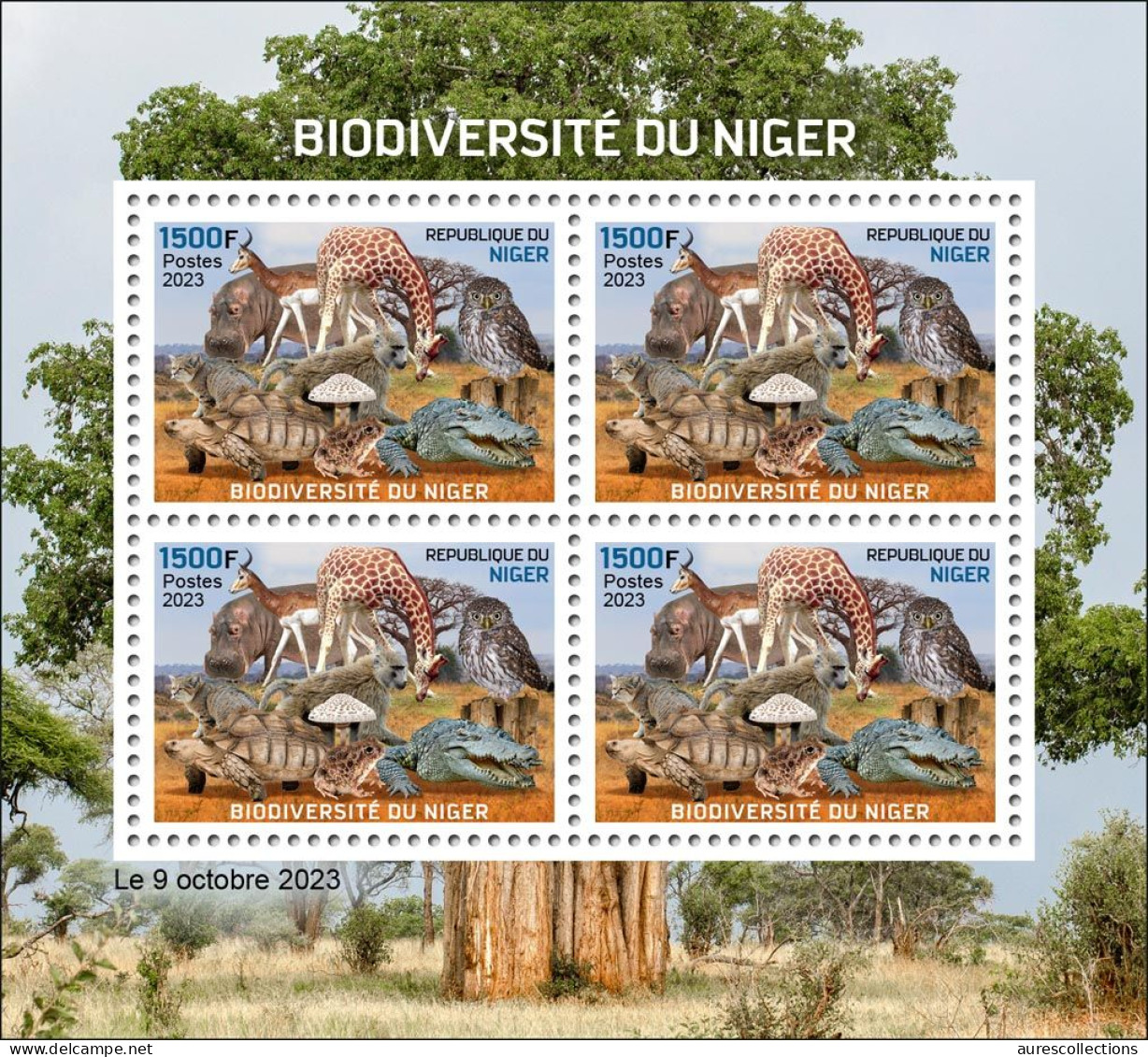 NIGER 2023 M/S 4V - FROGS TURTLES MONKEYS BAOBAB CROCODILES GIRAFFE MUSHROOMS OWLS CATS HIPPOPOTAMUS GAZELLE - MNH - Grenouilles