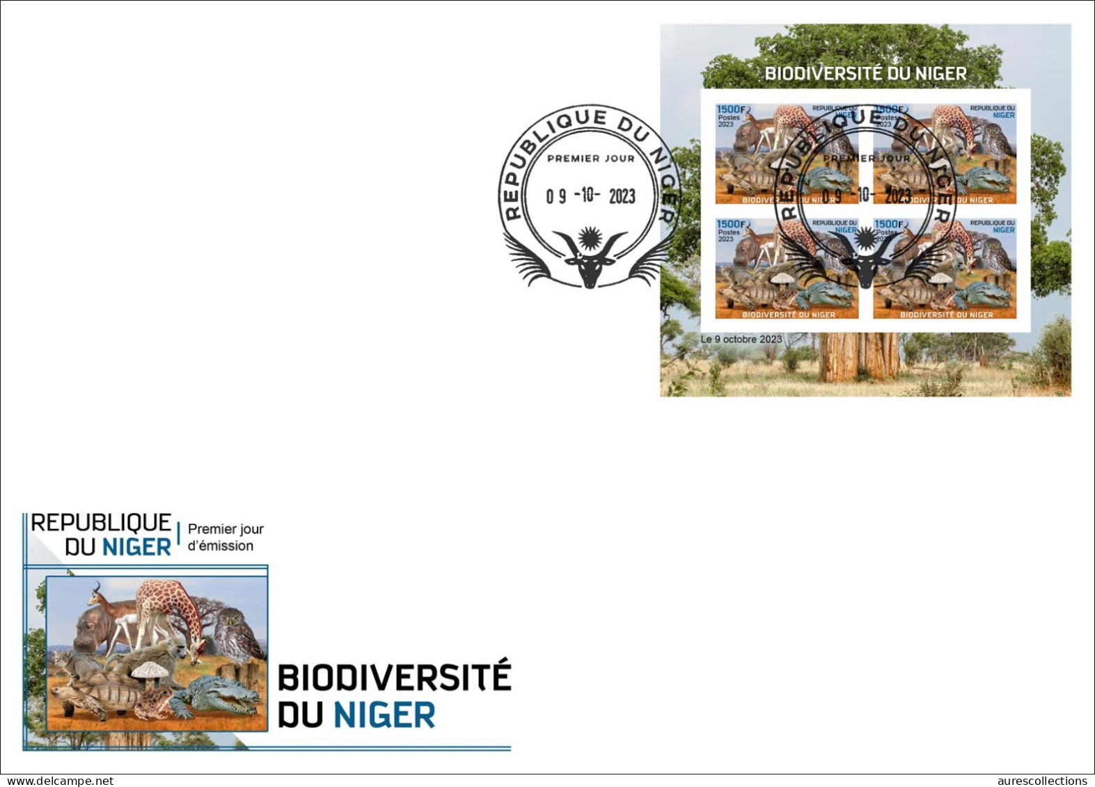 NIGER 2023 - FDC IMPERF M/S - FROGS TURTLES MONKEYS BAOBAB CROCODILE GIRAFFE MUSHROOMS OWLS CATS HIPPOPOTAMUS GAZELLE - Grenouilles