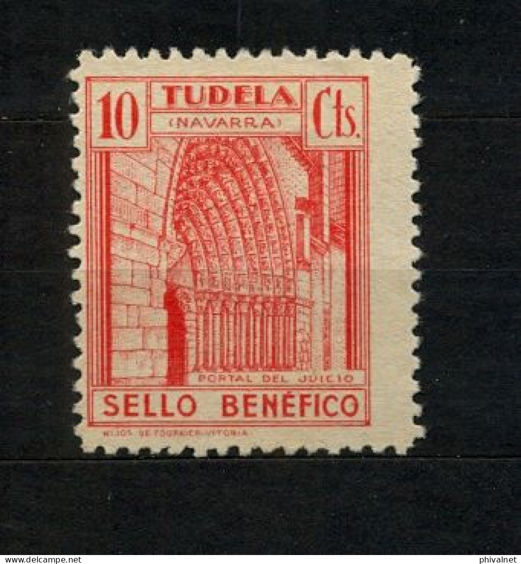 SELLOS LOCALES , NAVARRA , TUDELA FES. 1 (*) , SELLO BENÉFICO , PORTAL DEL JUICIO , HIJOS DE FOURNIER - Viñetas De La Guerra Civil