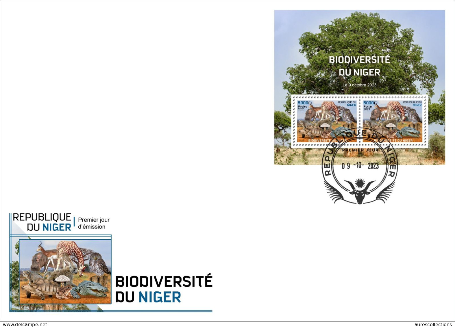 NIGER 2023 - FDC M/S 2V - FROGS TURTLES MONKEYS BAOBAB CROCODILES GIRAFFE MUSHROOMS OWLS CATS HIPPOPOTAMUS GAZELLE - Grenouilles
