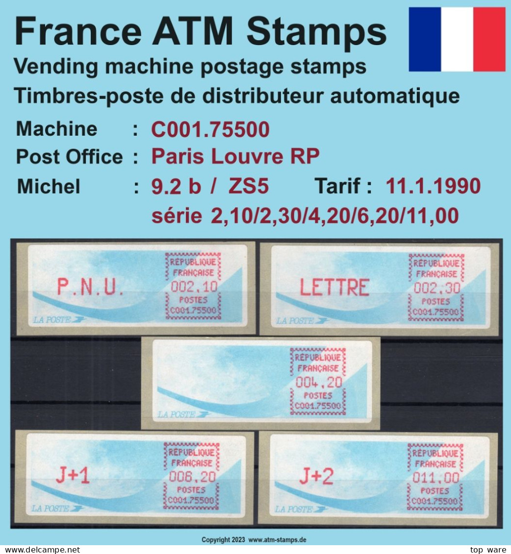 Frankreich France ATM Stamps LSA C001.75500 Paris RP / Michel 9.2 B / Serie ZS5 ** / Distributeurs Automatenmarken - 1988 Type « Comète »