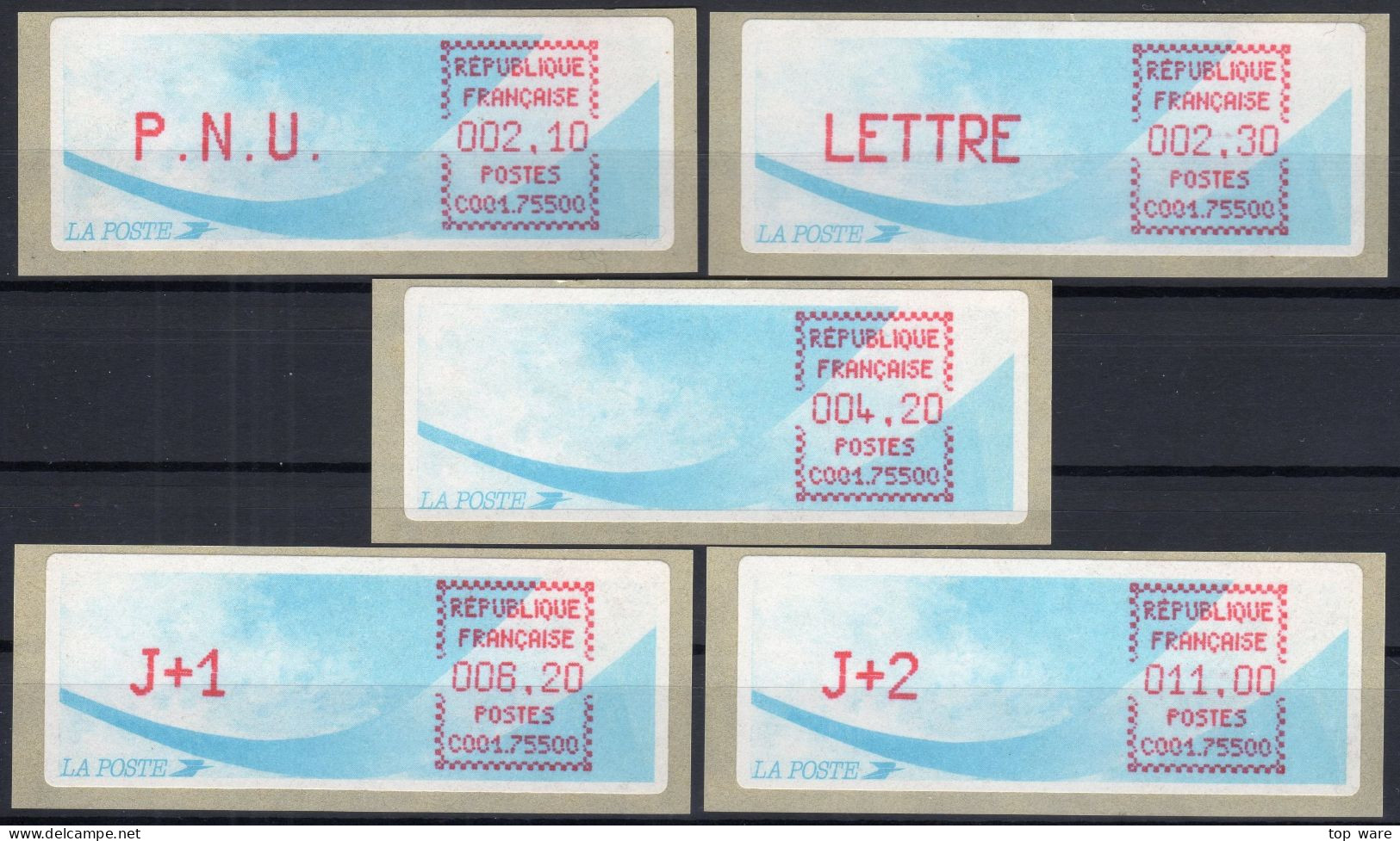 Frankreich France ATM Stamps LSA C001.75500 Paris RP / Michel 9.2 B / Serie ZS5 ** / Distributeurs Automatenmarken - 1988 « Comète »