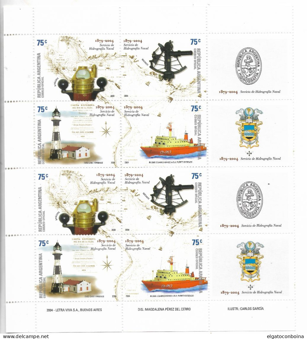 ARGENTINA 2004 NAVAL HYDROLOGY SHIPS MAPS LIGHTHOUSE HALF SHEET + LABELS - Ungebraucht