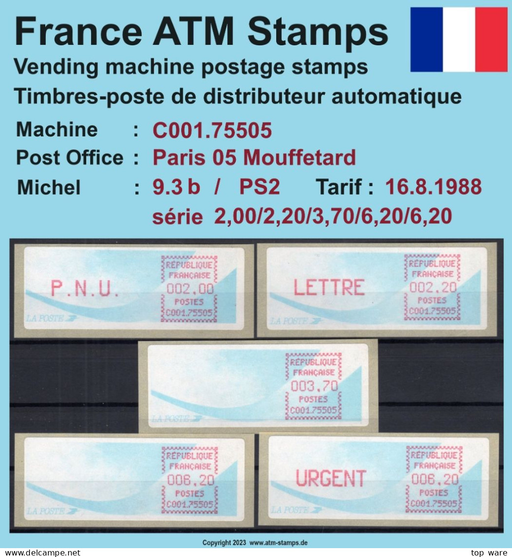 Frankreich France ATM Stamps LSA C001.75505 Paris 05 / Michel 9.3 B / Serie PS2 ** / Distributeurs Automatenmarken - 1988 « Comète »