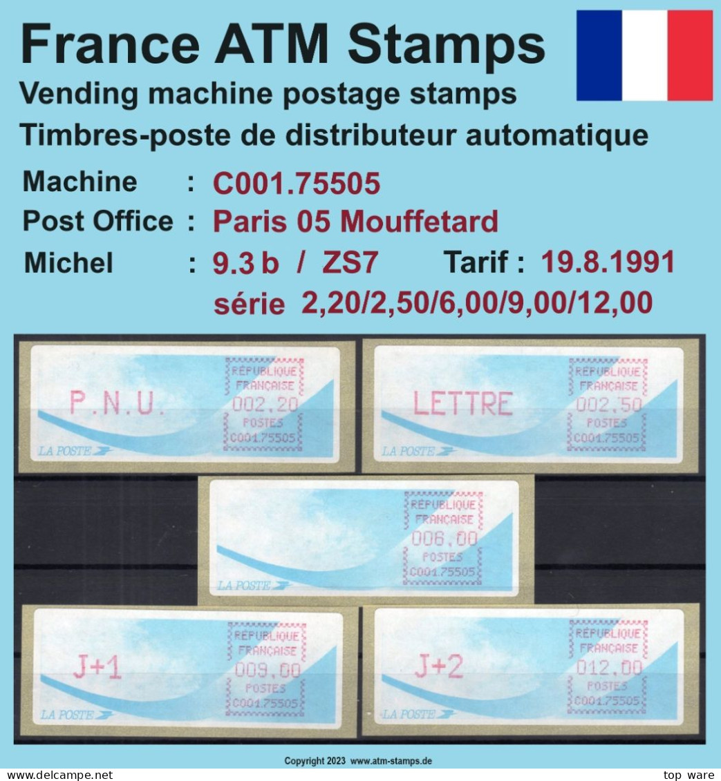 Frankreich France ATM Stamps LSA C001.75505 Paris 05 / Michel 9.3 B / Serie ZS7 ** / Distributeurs Automatenmarken - 1988 Type « Comète »