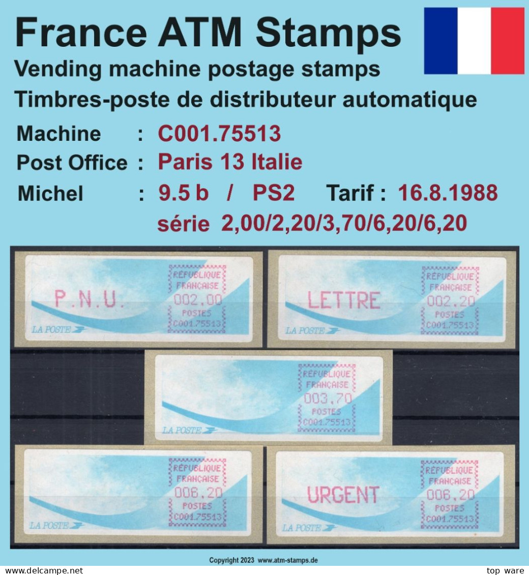 Frankreich France ATM Stamps LSA C001.75513 Paris 13 / Michel 9.5 B / Serie PS2 ** / Distributeurs Automatenmarken - 1988 Type « Comète »
