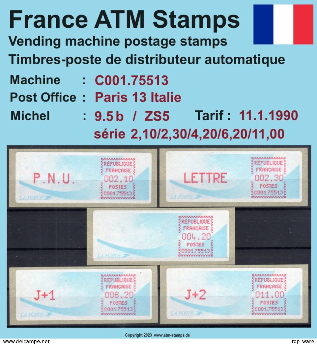 Frankreich France ATM Stamps LSA C001.75513 Paris 13 / Michel 9.5 B / Serie ZS5 ** / Distributeurs Automatenmarken - 1988 Type « Comète »