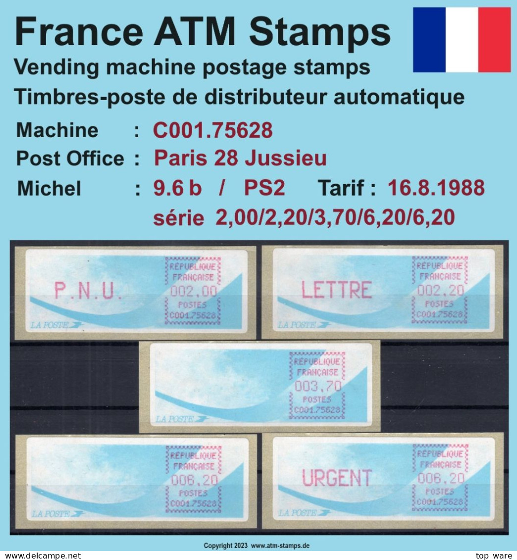 Frankreich France ATM Stamps LSA C001.75628 Paris 28 / Michel 9.6 B / Serie PS2 ** / Distributeurs Automatenmarken - 1988 Type « Comète »