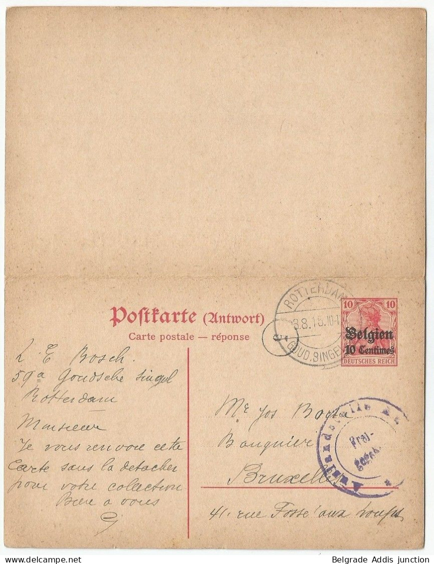 Belgique Belgie Allemagne Entier Postal Double Avec Réponse Censure 1915 Occupation Allemande Arlon - Ocupación Alemana