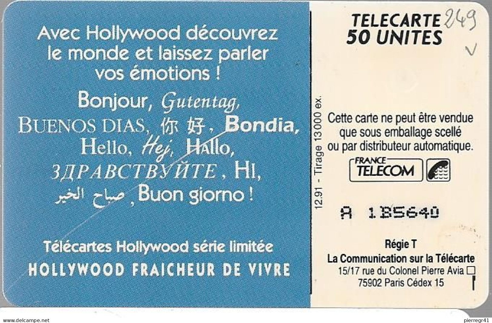 CARTE-PUCE-PRIVEE-PUBLIC-50U-EN249-SO3-12/91-HOLLYWOOD-WALLABIE-R° Mat--V°PN° A 1B5640-Utilisé-TBE - 50 Units