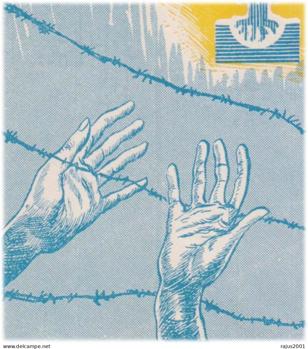 World Refugee Year, Refugees, Uprooted Tree, Hand, BLUE And RED OVERPRINT Herm Island FDC 1960 - Réfugiés