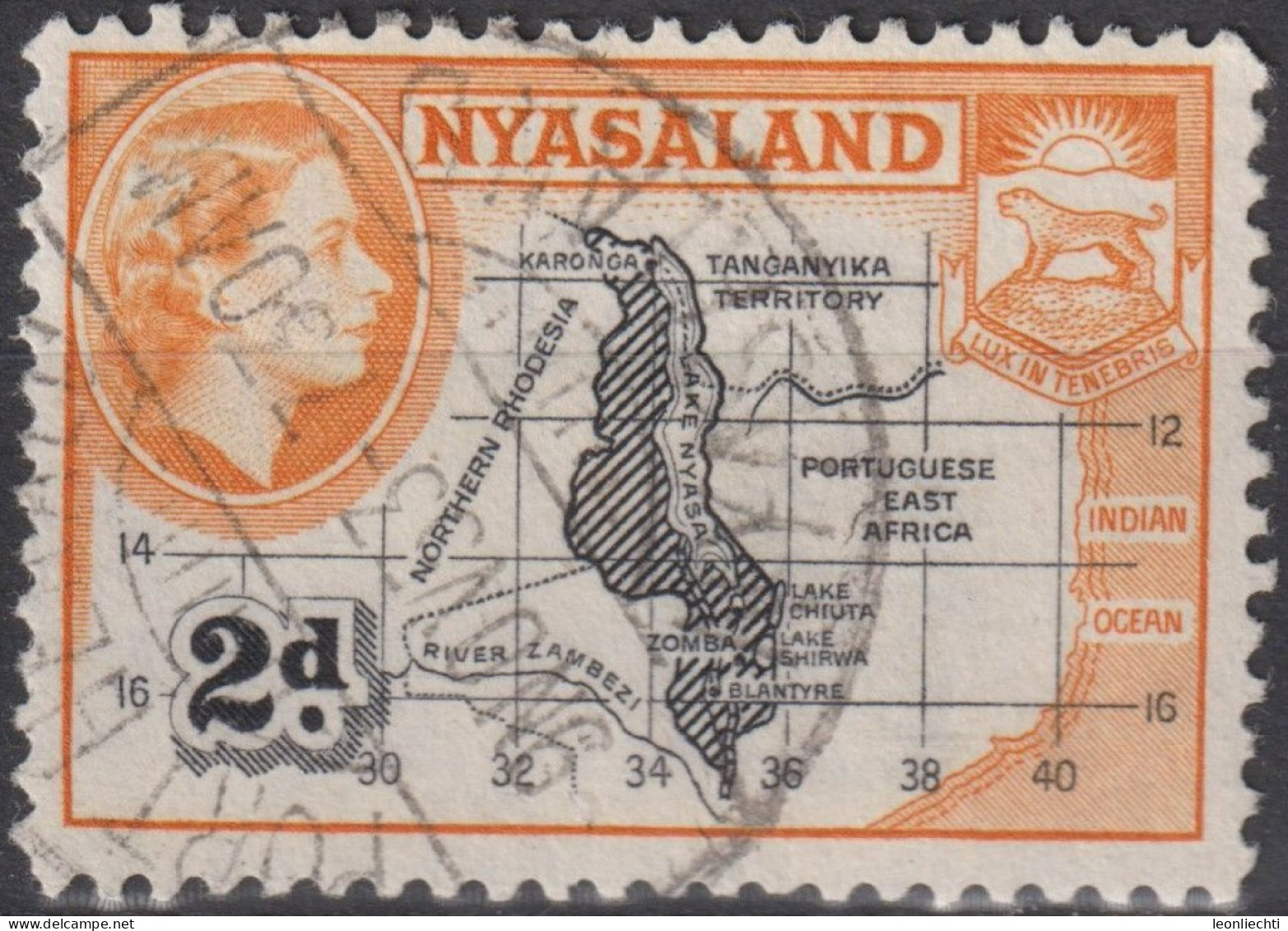 1953 Nyassaland  (1964-1980) ° Mi:GB-NY 102A, Sn:GB-NY 100, Yt:GB-NY 109,Map Of Nyasaland, Queen Elizabeth II Pictorials - Nyassaland (1907-1953)