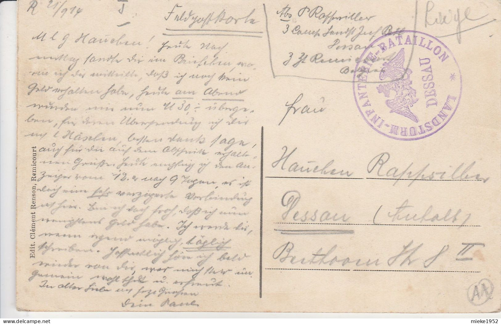 Remicourt  ,  Passage à Niveau ,( Cachet Allemand Du 21 - 9 - 1914 ) Train , Gare - Remicourt