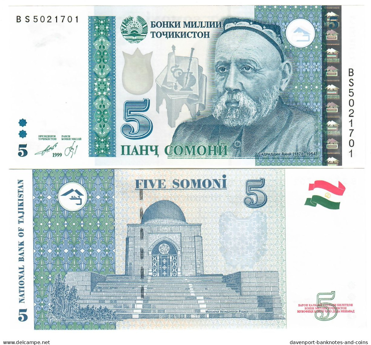 Tajikistan 5 Somoni 1999 (2013) UNC - Tayikistán