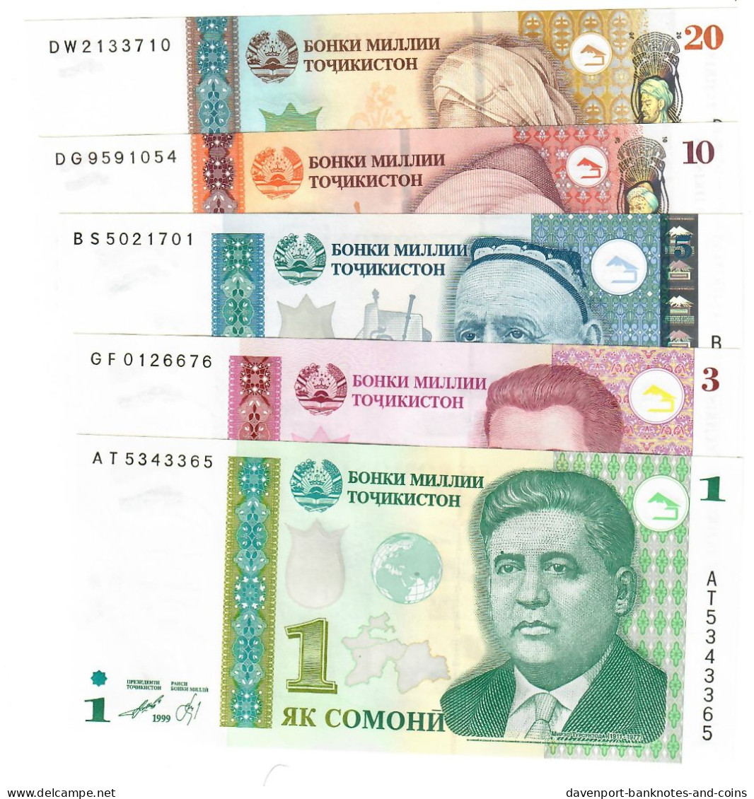 SET Tajikistan 1, 3, 5, 10 & 20 Somoni 1999 (2013-2021) UNC - Tayikistán