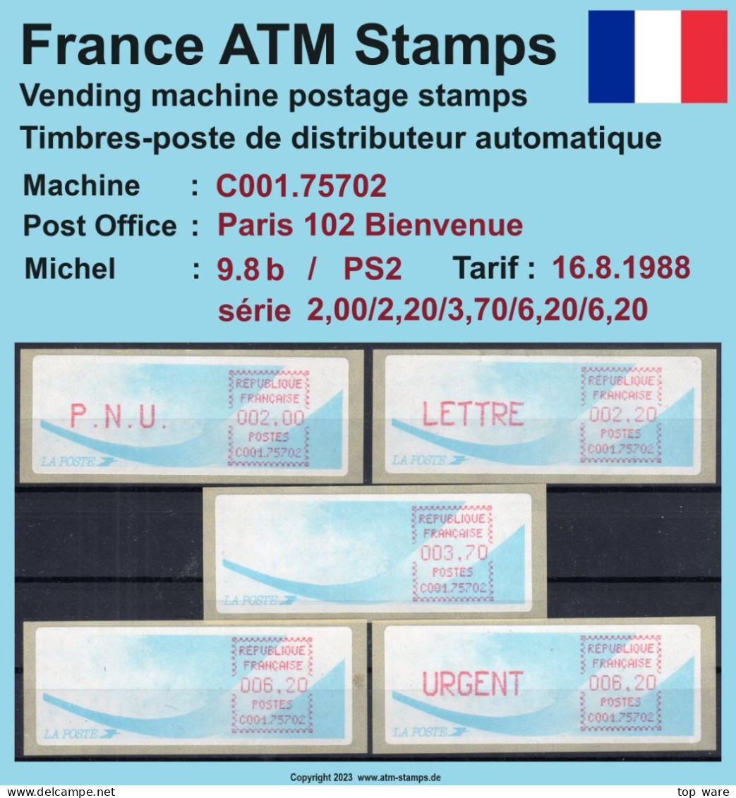 Frankreich France ATM Stamps LSA C001.75702 Paris 102 / Michel 9.8 B / Serie PS2 ** / Distributeurs Automatenmarken - 1988 « Comète »