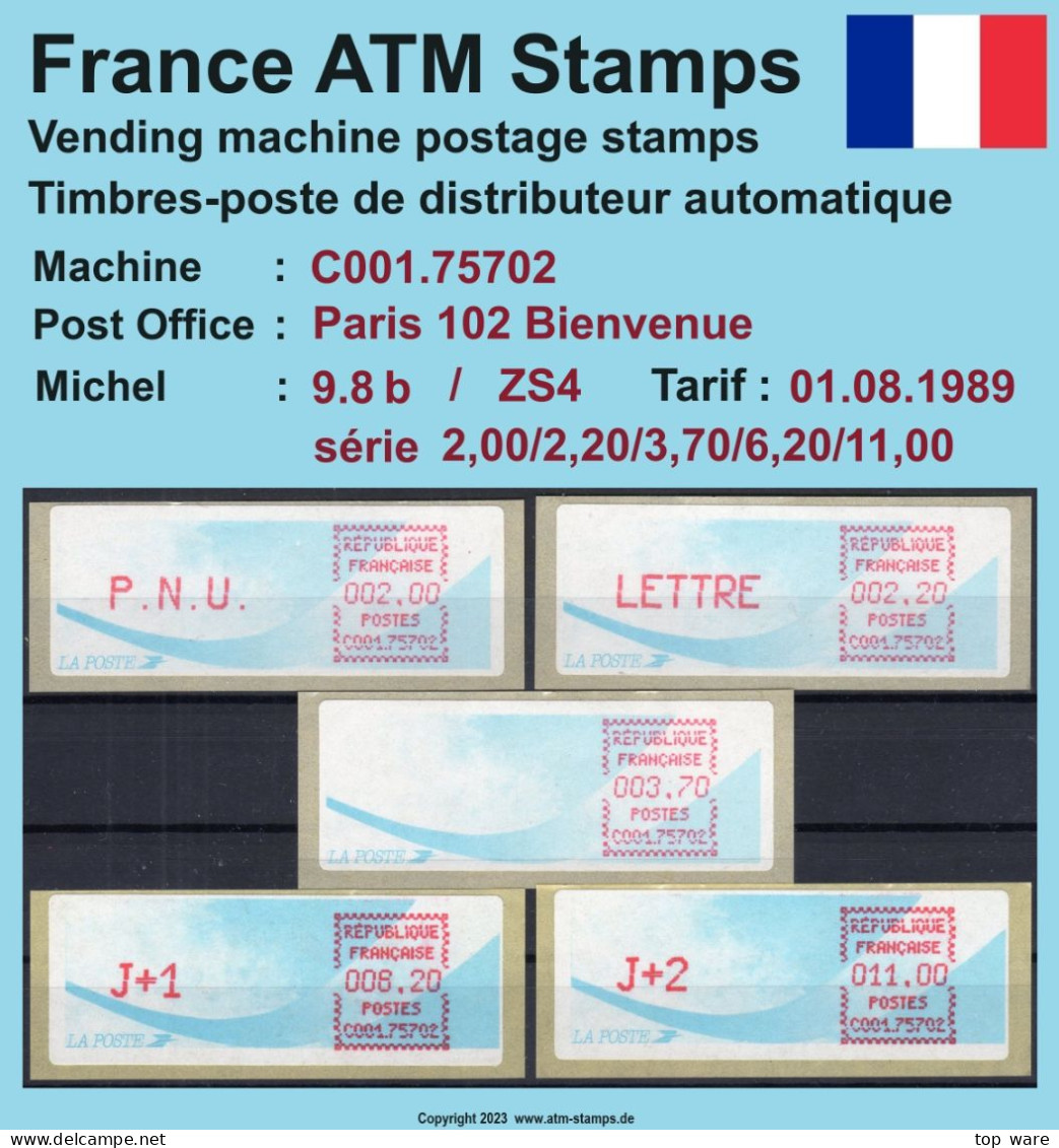 Frankreich France ATM Stamps LSA C001.75702 Paris 102 / Michel 9.8 B / Serie ZS4 ** / Distributeurs Automatenmarken - 1988 Type « Comète »