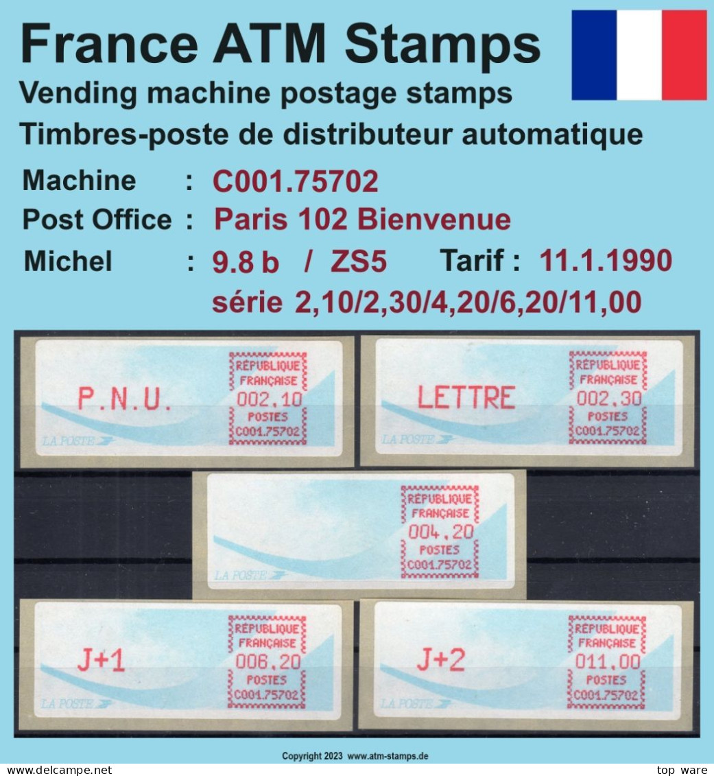 Frankreich France ATM Stamps LSA C001.75702 Paris 102 / Michel 9.8 B / Serie ZS5 ** / Distributeurs Automatenmarken - 1988 Type « Comète »