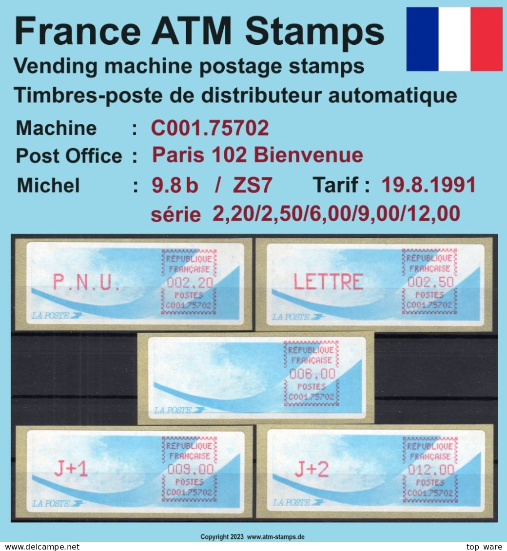Frankreich France ATM Stamps LSA C001.75702 Paris 102 / Michel 9.8 B / Serie ZS7 ** / Distributeurs Automatenmarken - 1988 « Comète »
