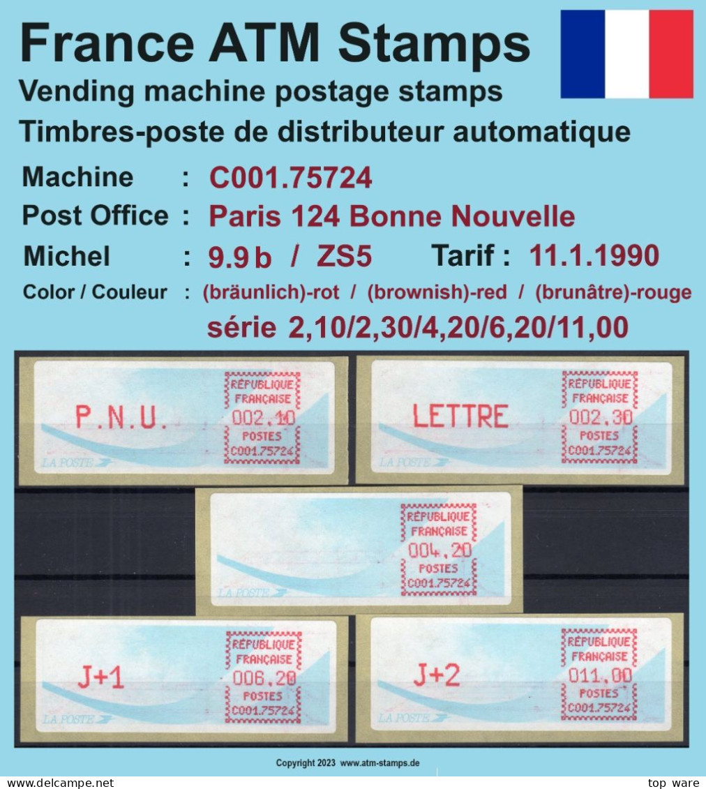 Frankreich France ATM Stamps LSA C001.75724 Paris 124 / Michel 9.9 B / Serie ZS5 ** / Distributeurs Automatenmarken - 1988 « Comète »