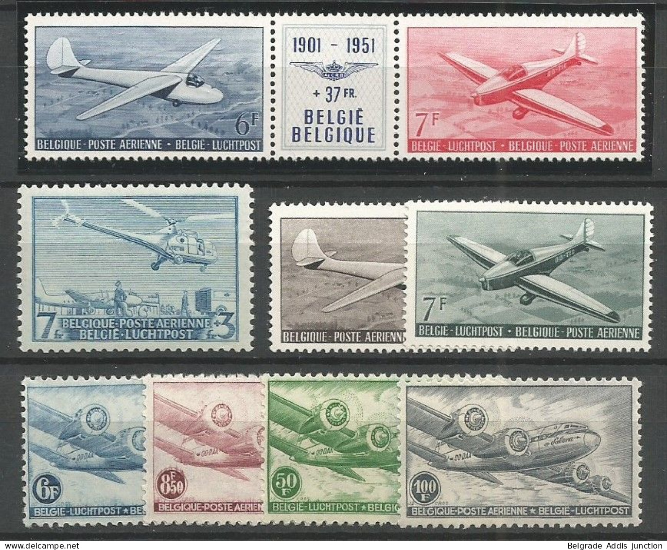 Belgique Belgium Lot De Poste Aérienne COB PA8/11 + PA25/29 En Séries Complètes MNH / ** 1946/51 Avions Cote: 123,00€ - Neufs