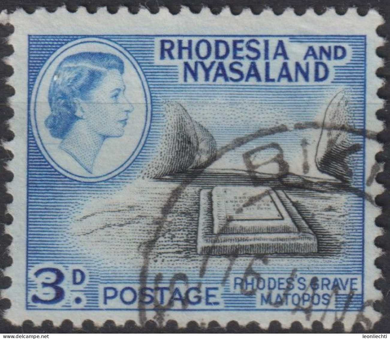 1959 Rhodesien & Nyasaland ° Mi:GB-RH 23, Sn:GB-RH 162, Yt:GB-RH 23, Rhodes's Grave, Queen Elizabeth II (1926-2022) - Rhodésie & Nyasaland (1954-1963)