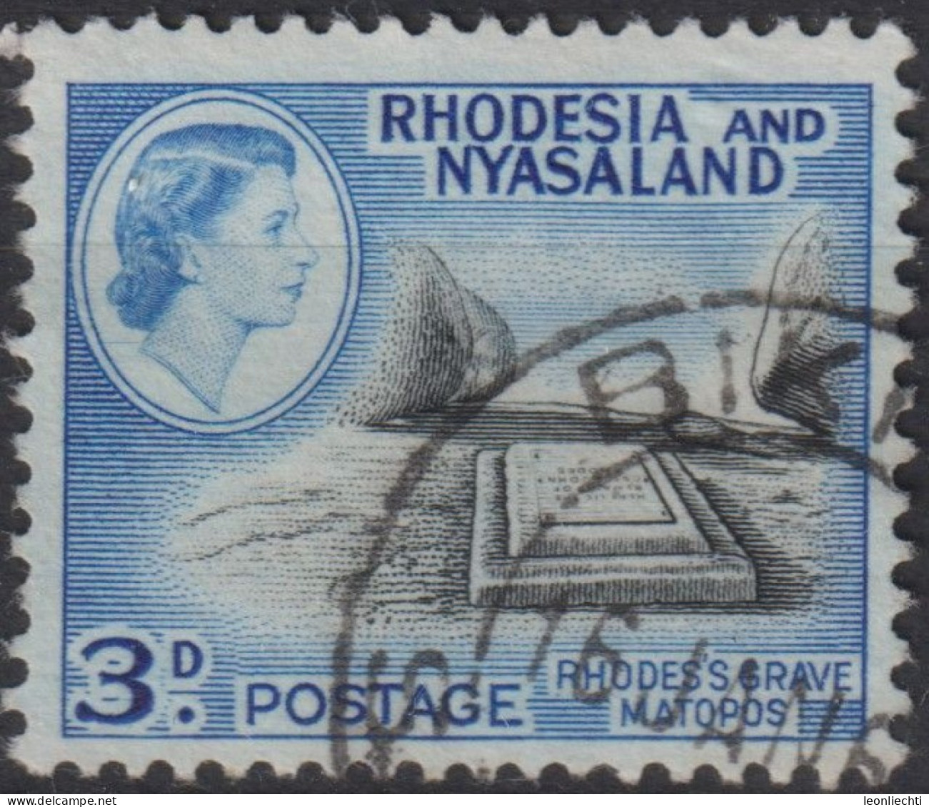 1959 Rhodesien & Nyasaland ° Mi:GB-RH 23, Sn:GB-RH 162, Yt:GB-RH 23, Rhodes's Grave, Queen Elizabeth II (1926-2022) - Rodesia & Nyasaland (1954-1963)