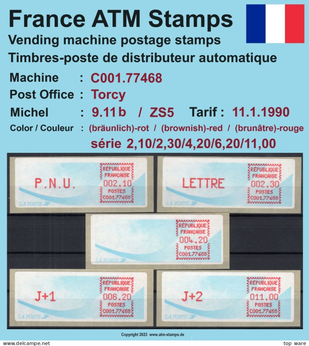 Frankreich France ATM Stamps LSA C001.77468 Torcy / Michel 9.11 B / Serie ZS5 ** / Distributeurs Automatenmarken - 1988 « Comète »