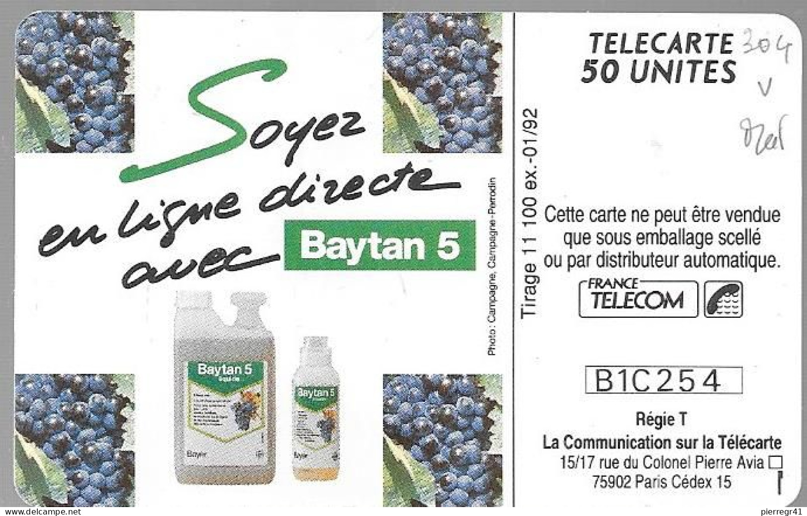 CARTE-PUCE-PRIVEE-PUBLIC-50U-GEMA-01/92-En304-BAYER-RAISIN-V° N° Série B1C254-R°Mat-Utilisé-TBE-/RARE - 50 Unità  