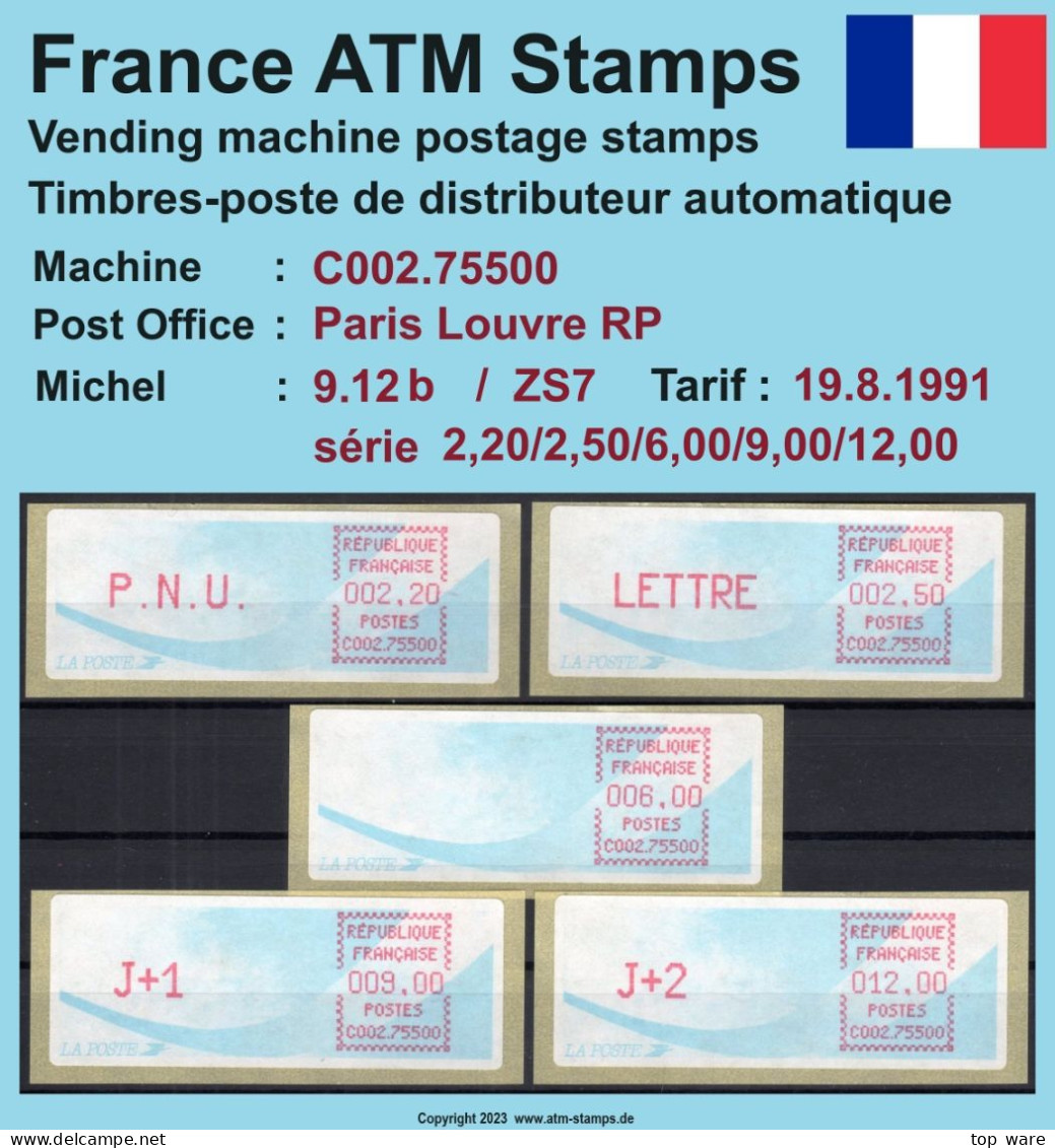 Frankreich France ATM Stamps LSA C002.75500 Paris RP / Michel 9.12 B / Serie ZS7 ** / Distributeurs Automatenmarken - 1988 « Comète »