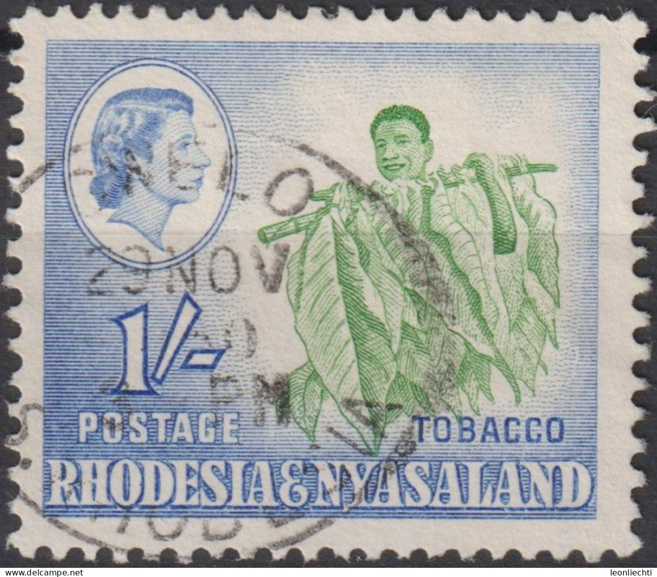 1959 Rhodesien & Nyasaland ° Mi:GB-RH 27, Sn:GB-RH 165, Yt:GB-RH 26, Tobacco Worker, Queen Elizabeth II - Rhodesië & Nyasaland (1954-1963)