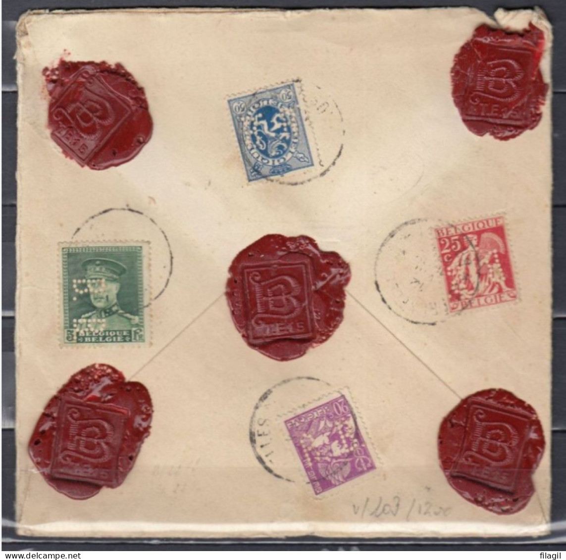 Aangetekende Brief Van Bruxelles 33 Brussel (sterstempel) Naar La Haye Met Lakstempel + Perfins B.B. - 1931-1934 Képi