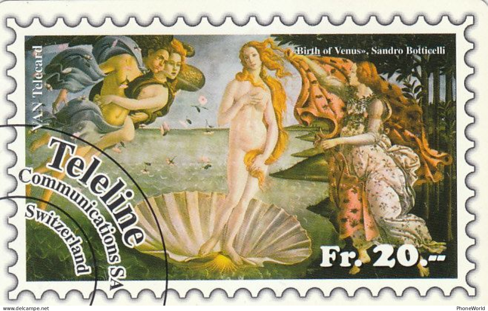 Swiss, Teleline  Van TC  Fr.20 '99, Painting, Birth Of Venus, Sandro Boticelli - Switzerland