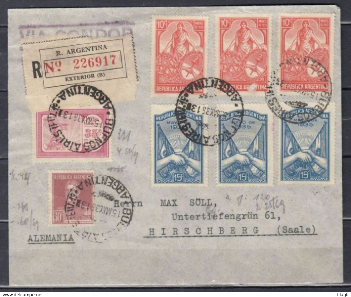 Recommandée Brief Van Buenos Aires Argentina Naar Hirschberg (Saale) Duitsland - Airmail