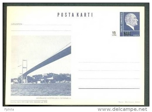 1987 TURKEY VIEW FROM BOSPHORUS BRIDGE - BLACK SURCHARGE POSTCARD - Postwaardestukken