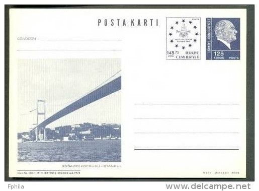 1989 TURKEY VIEW FROM BOSPHORUS BRIDGE WITH SYMBOLIZED AEEPP PHILATELIC EXHIBITION STAMP DESIGN POSTCARD - Entiers Postaux